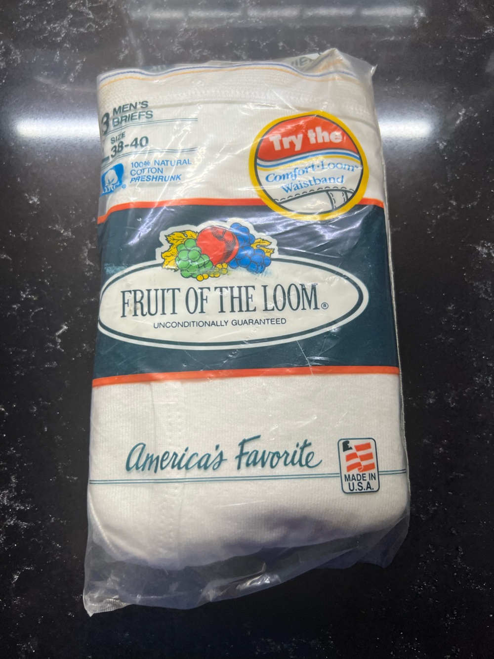 Vintage 1992 Fruit of the Loom Men's Briefs White with Blue and Yellow Stripes